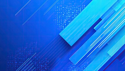 Fototapeta premium Blue abstract geometric composition with diagonal lines, dots, gradients
