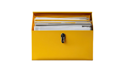 Yellow folder isolated on white background with document icon, symbolizing business data storage