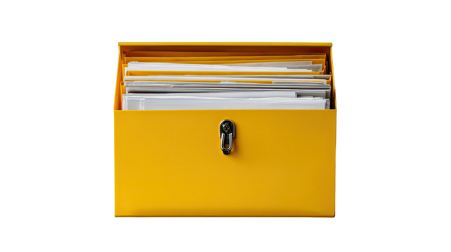 Yellow folder isolated on white background with document icon, symbolizing business data storage