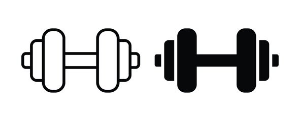 Black and White Dumbbell Icons for Fitness and Gym Illustrations