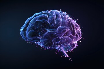Holographic brain illustration with glowing nodes and connections