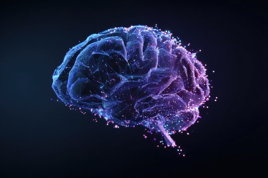 Holographic brain illustration with glowing nodes and connections