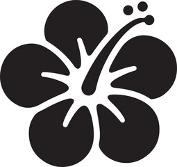 Obraz premium Black vector silhouette of a tropical hibiscus flower with five petals and prominent stamen