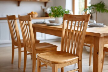 Obraz premium Wooden dining chairs around a natural oak table