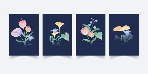 Midnight Blooming Garden &mdash; Neon Floral Fantasy Illustration templte design