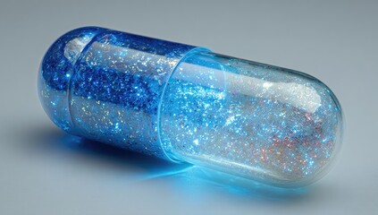 Shiny, translucent blue capsule