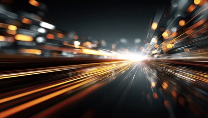 City lights streak across a highway, motion blur effect
