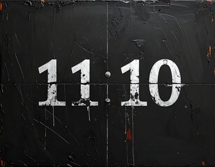 Close-up of black, textured surface with bold white numbers showing time