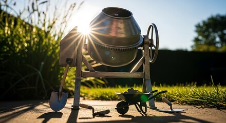 Miniature Construction Site Tools and Equipment in Outdoor Setting