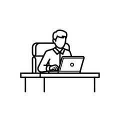 Man Working on Laptop at Desk.