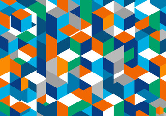 Colorful Isometric Cubes Pattern in Blue, Green, Orange, and Gray Tones