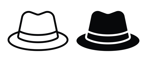 Vintage Fedora Hat Outline and Solid Style for Classic Fashion Designs