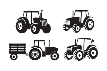 Rural machinery icon collection ideal for agricultural branding and machinery catalogs