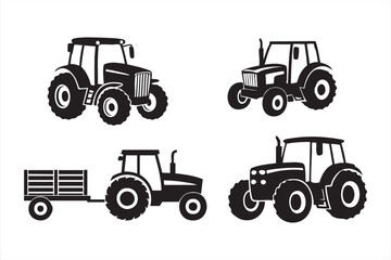 Tractor silhouette set for farm graphics, agricultural signage, and field equipment design