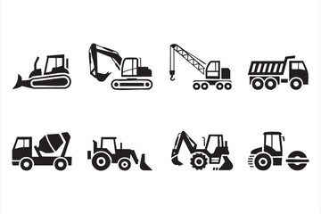 Excavator and bulldozer silhouettes for industrial manuals, signage, and diagrams
