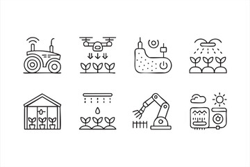 Precision farming and smart agriculture automation line icon collection