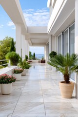 Obraz premium Modern luxury terrace with marble floor and panoramic view