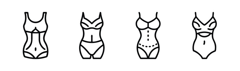 Collection of shapewear silhouettes featuring different styles for body shaping and slimming