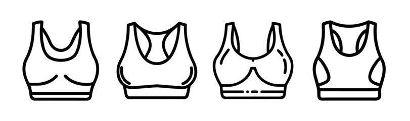 Collection of four sports bra styles showing different support and designs for activewear