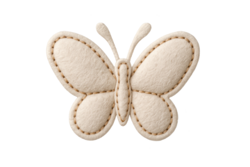 Beige felt butterfly with stitched edges and symmetrical wings