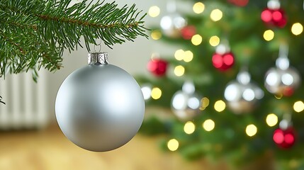 Stylish festive arrangement featuring cream-gold background accented with metallic silver decor