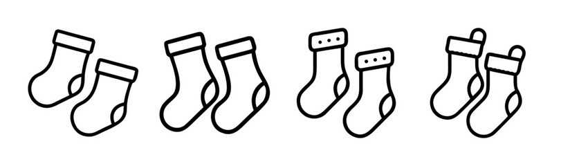 Collection of festive christmas stockings ready for holiday gifts and decorations
