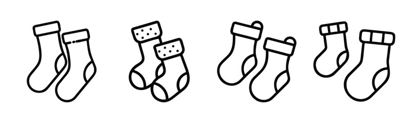 Four pairs of simple line art christmas stockings for festive decoration or holiday crafts