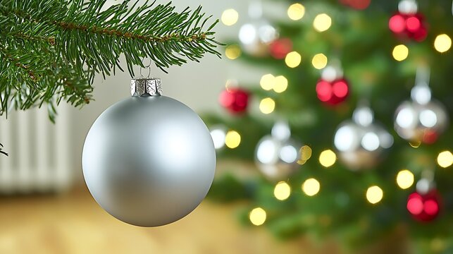 Stylish festive arrangement featuring cream-gold background accented with metallic silver decor