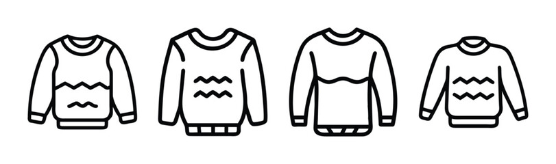 Collection of four simple line art sweaters with wavy designs perfect for casual wear