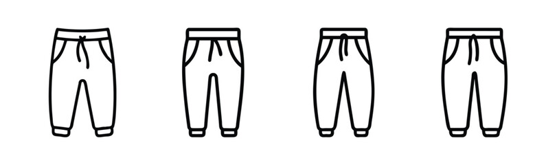 Collection of simple line drawing sweatpants icons perfect for casual wear graphics
