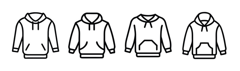 Four line art hoodies for fashion design apparel mockups clothing templates