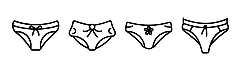 Collection of four simple line art drawings of women's underwear styles with decorative bows