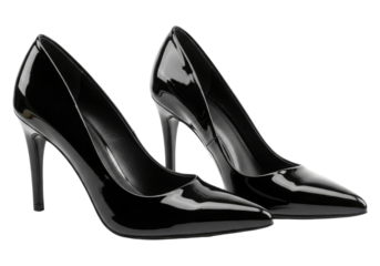 Pair of Contemporary Black Heels Perfect for Fashion Advertising, Cut Out, Clipping Path, Isolated on a Transparent PNG Background.