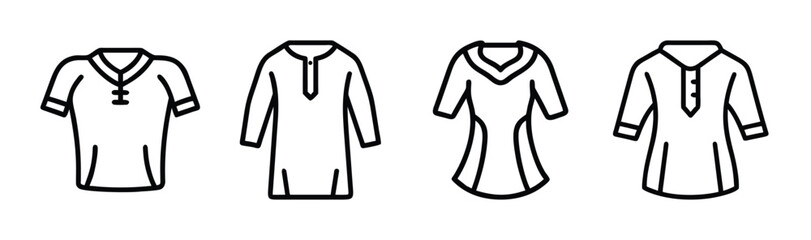 Four distinctive tunic designs featuring varied necklines and sleeve lengths