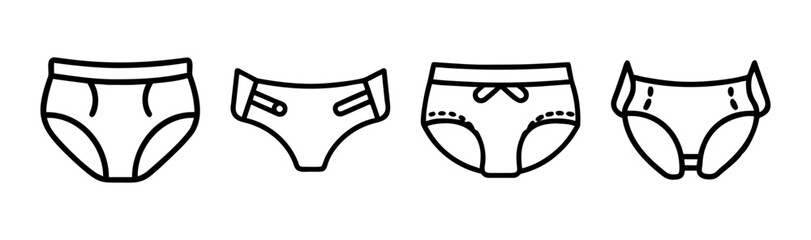 Four hand-drawn styles of men's underwear briefs and boxer briefs icons