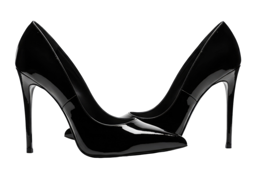 Stylish Formal Black Heels for a Professional or Evening Event, Cut Out, Clipping Path, Isolated on a Transparent PNG Background.