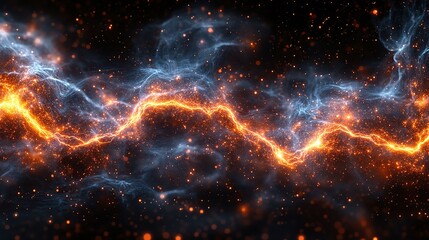 A vibrant and dynamic cosmic nebula with swirling energy and glowing particles