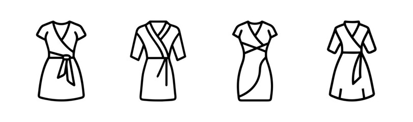 Sketchy hand-drawn wrap dress collection showing variety in style and fit