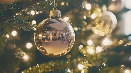 Elegant Christmas wooden theme showing glowing decor and festive bokeh highlights