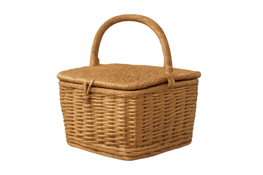 Rustic woven wicker basket with lid and sturdy arching handle - Powered by Adobe