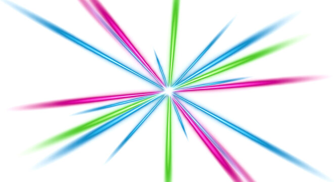 Dynamic vibrant explosion of colorful light beams radiating outwards with dazzling energy