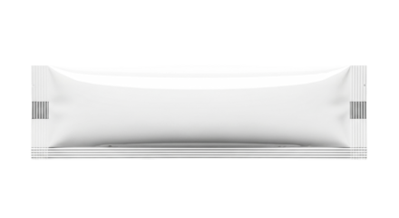 Blank sachet packet with tear-off edges, ideal for liquid, powder, or granulated product packaging solutions. Clean design.