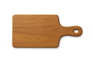 Wooden cutting board with rounded handle, smooth grain, rectangular shape