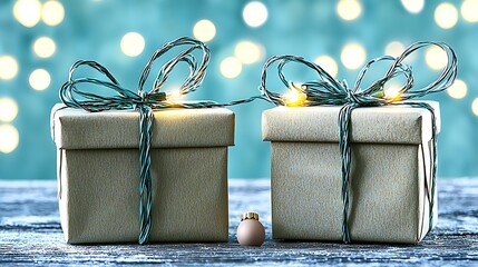 Minimal pastel background with small romantic gifts and glowing accents in warm tone