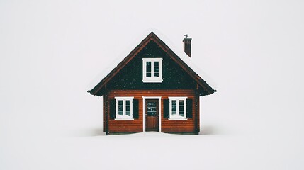 Fototapeta premium Bright pastel sky with white snow layers reflecting over peaceful wooden house composition