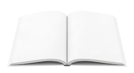 A blank, open notebook with crisp white pages, ideal for notes, drawings, or journaling. Clean and minimalistic design.