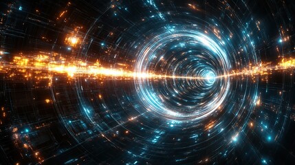 Obraz premium A Vibrant Sci-Fi Wormhole with Streaking Lights and Cosmic Particles