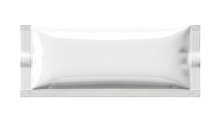 A blank, rectangular silver foil packet with sealed edges, ideal for product packaging or pharmaceutical use.