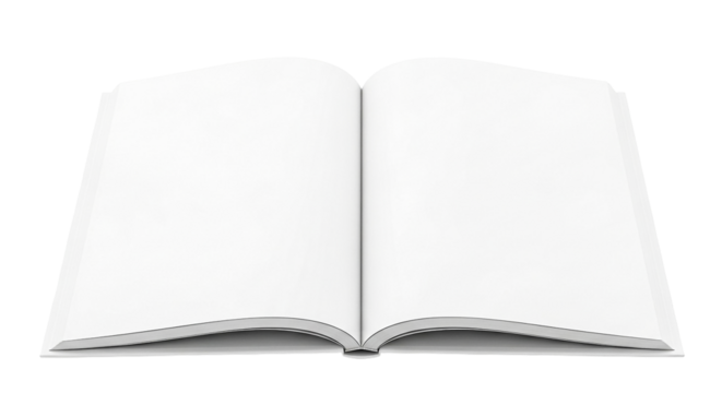 A blank, open notebook with crisp white pages, ideal for notes, drawings, or journaling. Clean and minimalistic design.