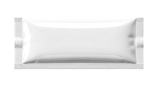 A blank, rectangular silver foil packet with sealed edges, ideal for product packaging or pharmaceutical use.